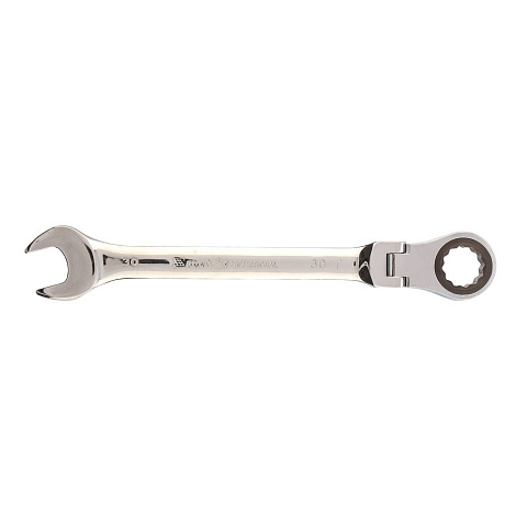Ключ комбинированный трещоточный, 30 мм, CrV, шарнирный, зерк.хром, Matrix, 14899