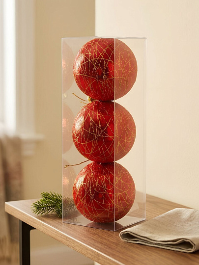 Елочный шар, 3 шт, 8 см, красный, SYPMQA-0326331