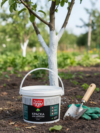 Побелка садовая для деревьев краска, 3 кг, ведро, Русские узоры