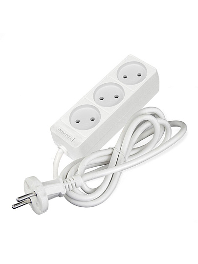 Удлинитель бытовой 3 гнезда, 1.5 м, ПВС, 2х0.75 мм², без заземления, 2200 Вт, Domtok, 2370