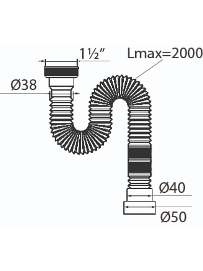 Сифон гофрированный, 2000 мм, 1 1/2, 40/50 мм, VIRPlast, Мини Элит, 30986255