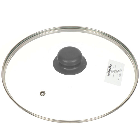 Крышка для посуды стекло, 24 см, Daniks, Серый, металлический обод, кнопка бакелит, Д4124С