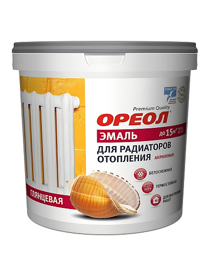 Эмаль Ореол, для радиаторов, акриловая, глянцевая, белая, 3 кг