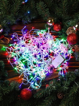 Гирлянда 300 ламп, 15 м, 8 режимов, свет мультиколор, прозрачная, в помещении, сетевая, LED