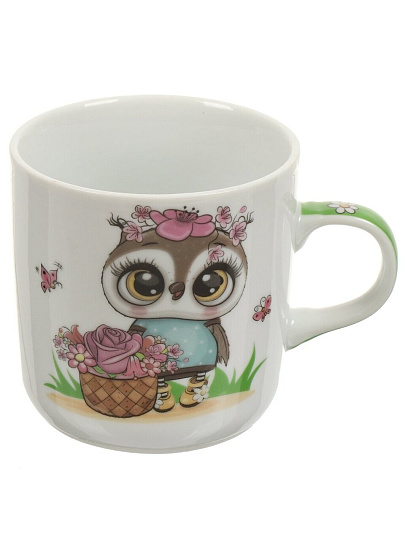 Кружка керамика, 230 мл, Цветочная сова, Daniks, белая