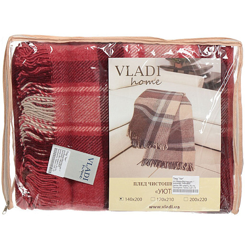 Плед Vladi полутораспальный (140х200 см) шерсть 95%, п/э 5%, Уют 14 розовый, бордовый, коричневый, белый