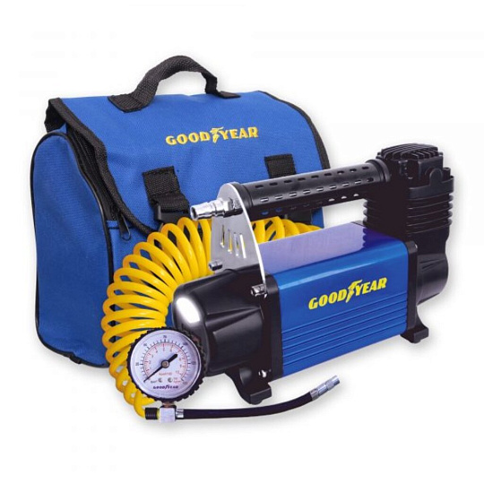 Компрессор автомобильный Goodyear, GY-50L LED, 50 л/мин, 12 В, 10 атм, от АКБ, с фонарем, съемный витой шланг, сумка, GY000113