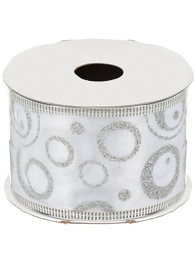 Лента декоративная полиэстер, 270х5 см, белый с серебром, Y4-4201