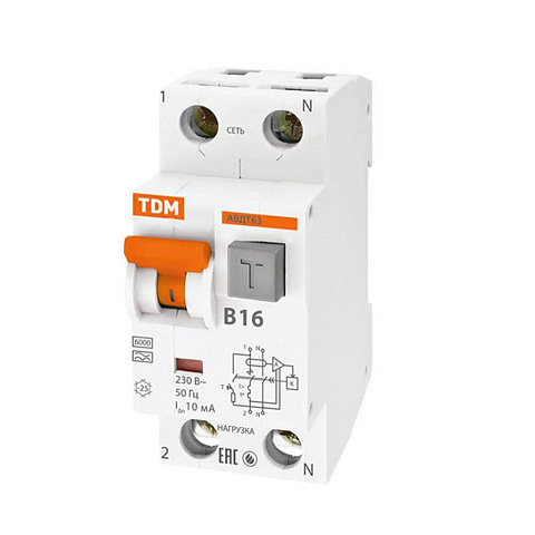 Дифференциальный автоматический выключатель TDM Electric, АВДТ 63М, 10, 4.5 кА, С, 10 мА, SQ0202-0065
