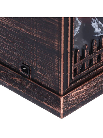 Фонарь декоративный 15х15х27 см, USB шнур, АА 3шт, пластик, стекло, Камин, M120005