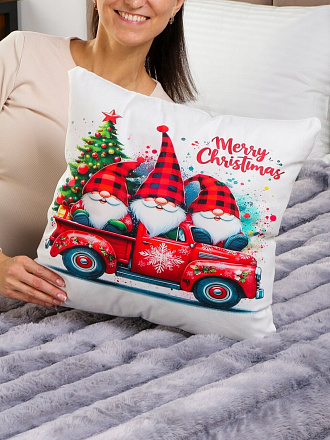 Чехол на подушку Гномики на машине, 100% полиэстер, 45 х 45 см, белый, декоративный, A130019