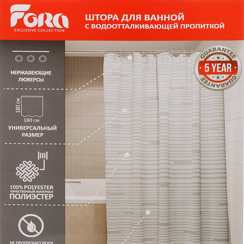 Штора для ванн 180х180 см, полиэстер, Fora, Briks white, белая, FOR-BRK205W