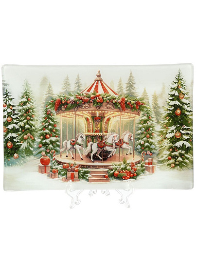 Тарелка десертная, стекло, 20х30 см, прямоугольная, Символ года 2026 Карусель, Daniks