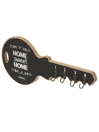 Ключница Welcome, 29.5х14 см, МДФ, 4 крючка, на декоративном панно, A200146, черная