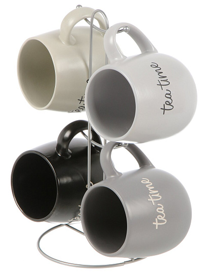 Набор кружек керамика, 4 шт, 380 мл, металлическая подставка, ТМ Глория, 14834-4MS, металл