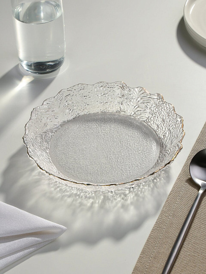 Тарелка стекло, 19.5 см, отвод золотом, круглая, Алмаз, Y6-10094/B150023