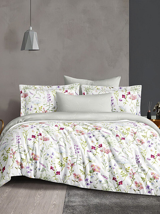 Постельное белье евро, простыня 220х240 см, 2 наволочки 70х70 см, пододеяльник 200х220 см, Silvano, сатин, Цветы, Мультиколор 30/026-SLC/