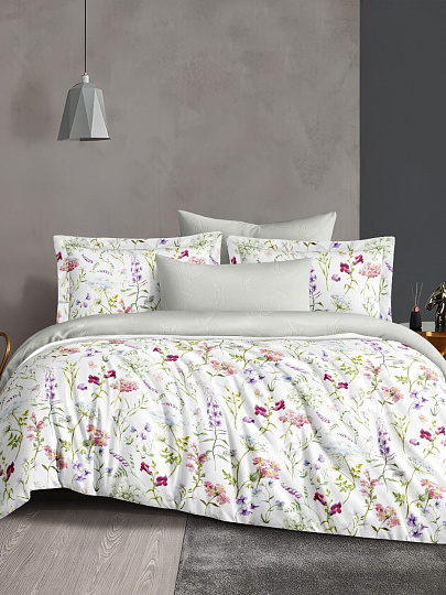 Постельное белье евро, простыня 220х240 см, 2 наволочки 70х70 см, пододеяльник 200х220 см, Silvano, сатин, Цветы, Мультиколор 30/026-SLC/