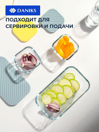 Набор посуды жаропрочной стекло, 3 шт, 1.4, 0.35, 0.35 л, прямоугольный, с крышкой, Daniks, HSFA-004