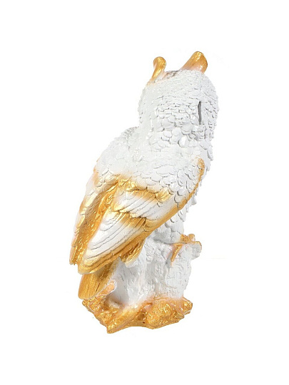 Копилка Филин на бревне, 40х19 см, гипс, арт. 399, бело-золотая