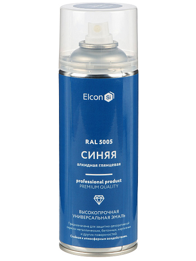 Эмаль аэрозольная, Elcon, универсальная, алкидная, глянцевая, синяя, RAL 5005, 520 мл