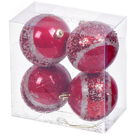 Елочный шар 4 шт, красный, 8 см, пластик, SYQC-012128
