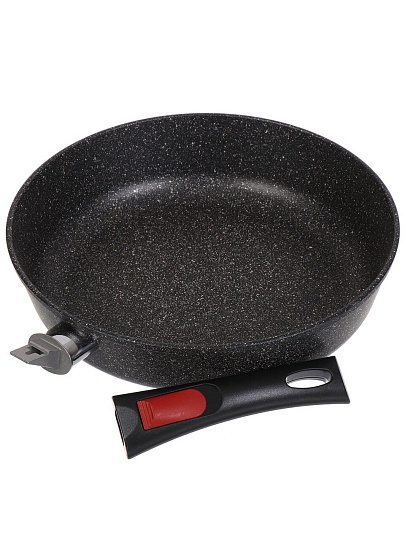 Сковорода литой алюминий, 28 см, антипригарное покрытие, Нева Металл Посуда, Гранит, съемная ручка, индукция, L18028i