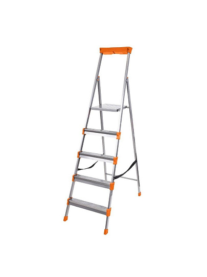 Стремянка 1 секция, 5 ступеней, сталь, 1.63 м, 150 кг, с широкой ступенью, 1.07 м до платформы, Nika, СМ5