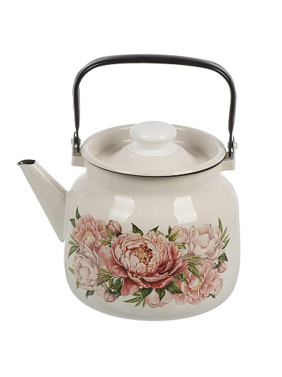 Чайник сталь, эмалированное покрытие, 3.5 л, ручка металлическая, ЛЗЭП, Букет пионов, индукция, С-2713П2/4ЖмРч