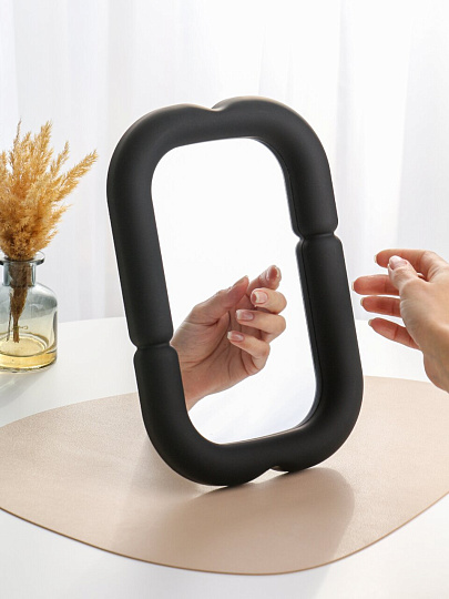 Зеркало настольное, 30х20 см, прямоугольное, кожаная оправа, черное, A070059