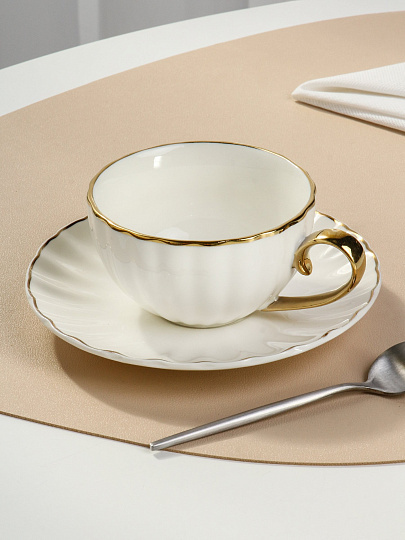 Чайная пара керамика, 2 предмета, на 1 персону, 200 мл, Зефир золотой отвод, Y6-10142/B060042