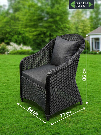 Мебель садовая Green Days, стол, 210х100х75 см, 6 кресел, подушка черная, CYH1830W-2-drk