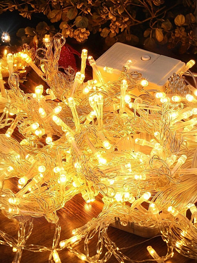 Гирлянда 320 ламп, 3х2 м, 8 режимов, Занавес, теплый белый свет, прозрачная, в помещении, сетевая, LED