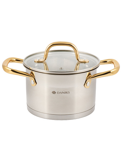 Кастрюля нерж, 1.9 л, с крыш, крыш стекло, Daniks, Лайнс, индукц, SD-072-16