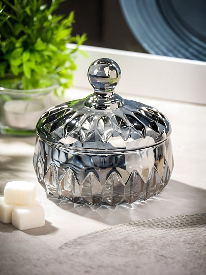Сахарница 290 мл, стекло, 10.7х10.7 см, графит, Лотос, Y4-5379