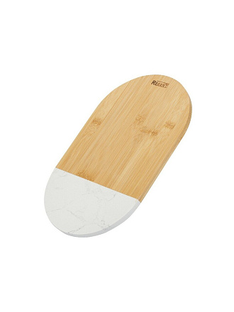 Доска разделочная бамбук, вставка мрамор, 35х21х1.2 см, белая, овальная, Regent Inox, Linea Bamboo, 93-BM-9-04.1
