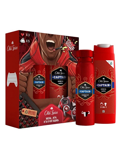 Набор подарочный для мужчин, Old Spice, Captain, дезодорант спрей 150 мл + гель для душа+шампунь 250 мл