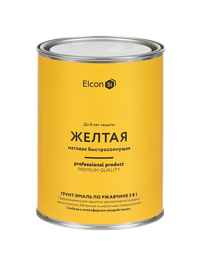 Грунт-эмаль Elcon, 3в1 матовая, по ржавчине, смоляная, желтая, RAL 1023, 0.8 кг
