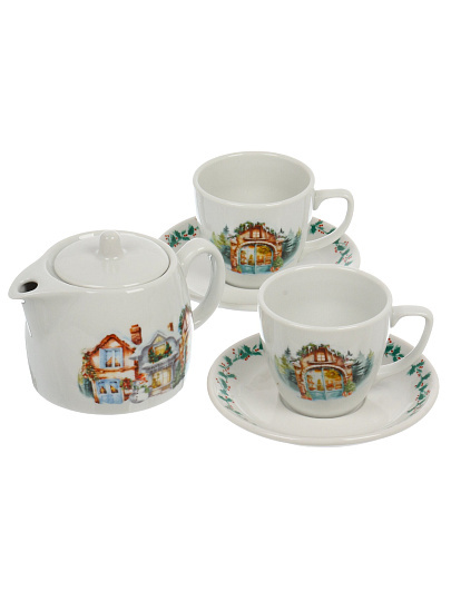 Набор чайный фарфор, 5 предметов, на 2 персоны, 190 мл, Добрушский фарфоровый завод, Тренд Первый снег, 5С1667Ф34