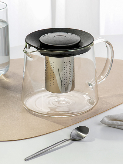 Чайник заварочный стекло, 1 л, с ситечком, Y6-10051/B050145, черный
