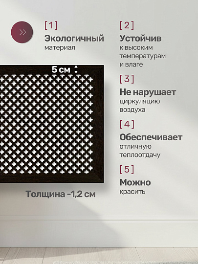 Экран для радиатора, МДФ, 1200х600 мм, венге DE LUXE, Готико, Стильный Дом