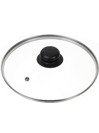 Крышка для посуды стекло, 22 см, Daniks, металлический обод, кнопка бакелит, черная, Д4122Ч