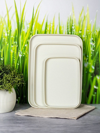 Поднос пластик, 25.5х35х2.5 см, прямоугольный, белый ротанг, Idea, набор из 3х шт, универс, М 1108