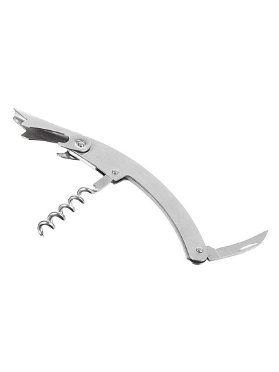 Штопор для бутылки, нержавеющая сталь, 11х2 см, с открывалкой и ножом, 884-524