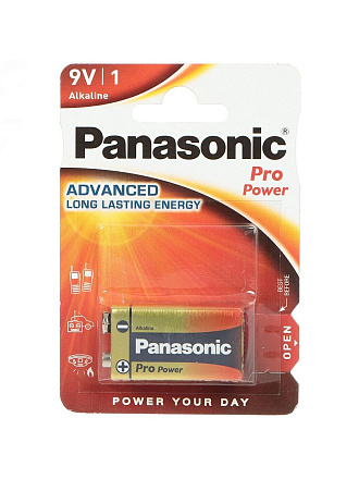 Батарейка Panasonic, 9V (6LR61), Pro Power, щелочная, 9 В, блистер, УТ-00000276