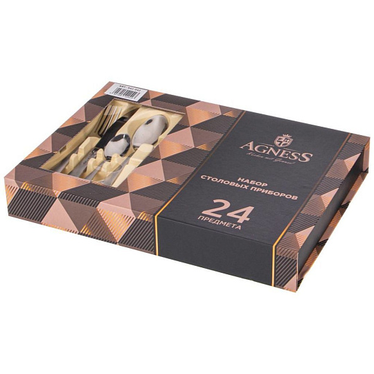 Набор столовых приборов нержавеющая сталь, 24 предмета, серебристый, с художественной росписью, столовый, подарочная упаковка, Agness, 942-042