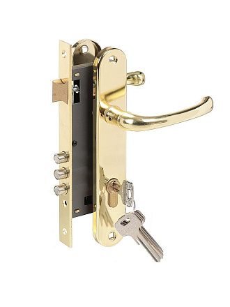 Замок врезной Apecs, 2210/60-G, 2878, ручка в комплекте, цилиндровый, золото