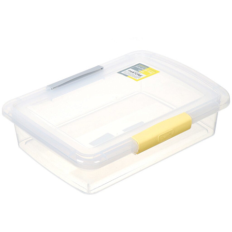 Ящик для хранения, 5 л, 37х27.4х9.5 см, с крышкой, прозрачный с защелками, желтый, серый, BranQ, Laconic mini, BQ2511