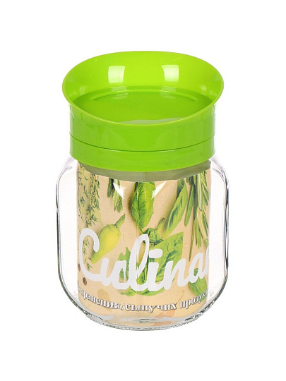 Банка для сыпучих продуктов, стекло, 0.65 л, с пластиковой крышкой-дозатором, 00873-00001, салатовая
