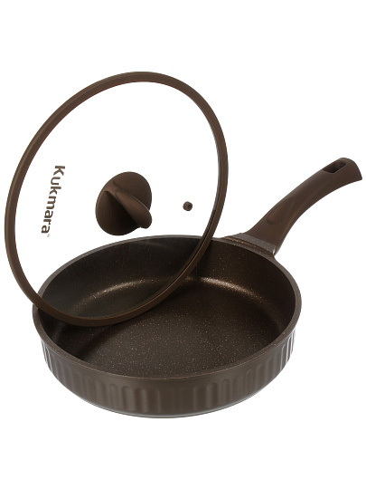 Сковорода литой алюминий, 28 см, антипригарное покрытие, Kukmara, Stella, мокко, крышка стекло, ссм281а
